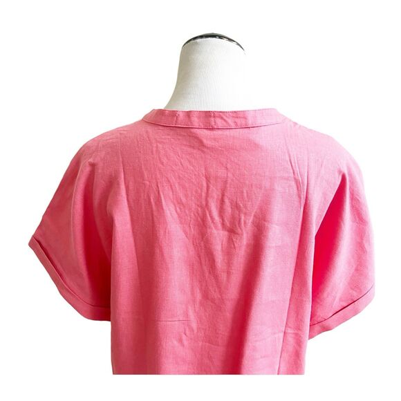 Feelgoodstore.com Women’s Linen Blend Short Sleeve Button Down Pink Size Medium - Picture 4 of 7
